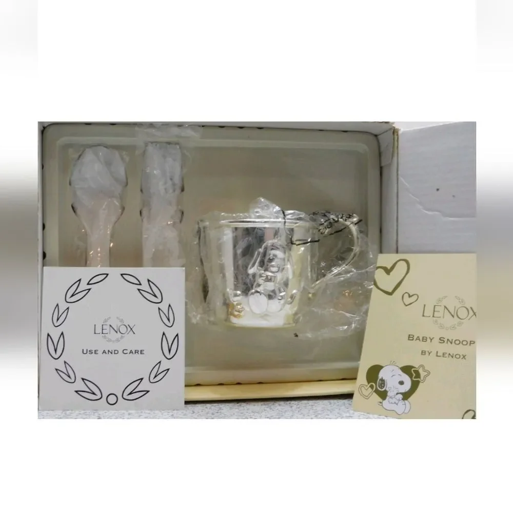 NIB Vintage Baby Snoopy By Lenox Silver Plated Feeding Set